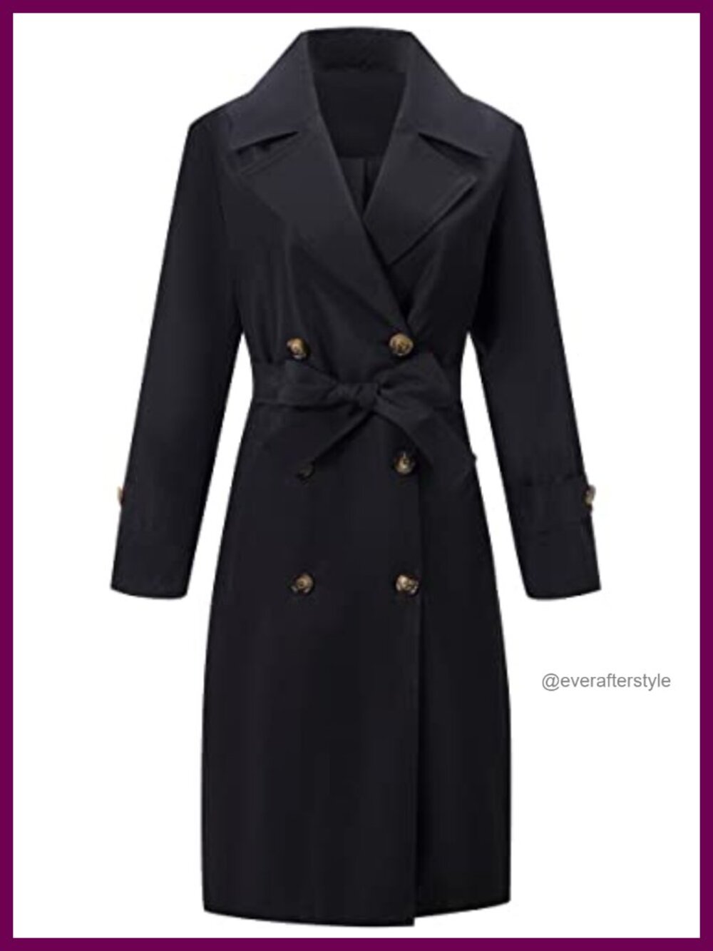 Women's Water Resistant Double-Breasted Trench Coat with Belt